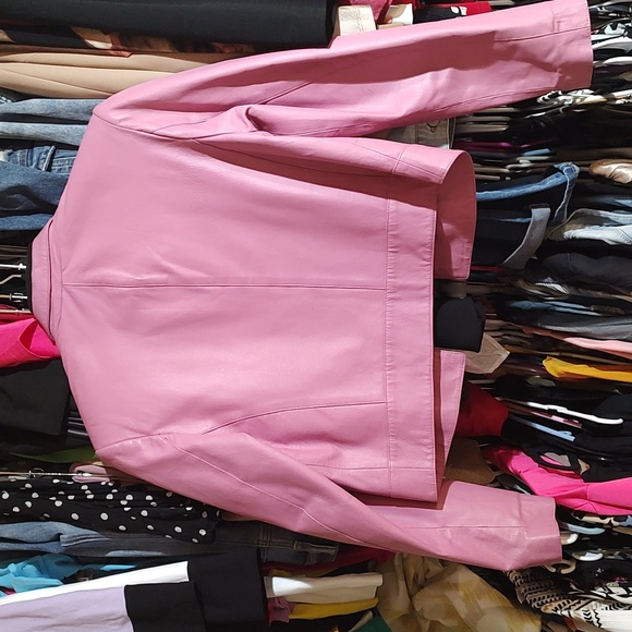 NEWPORT News Pink leather cropped Blazer - Picture 4 of 8